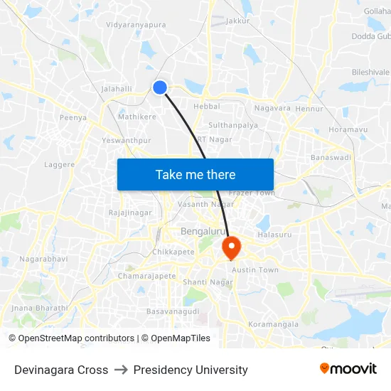 Devinagara Cross to Presidency University map