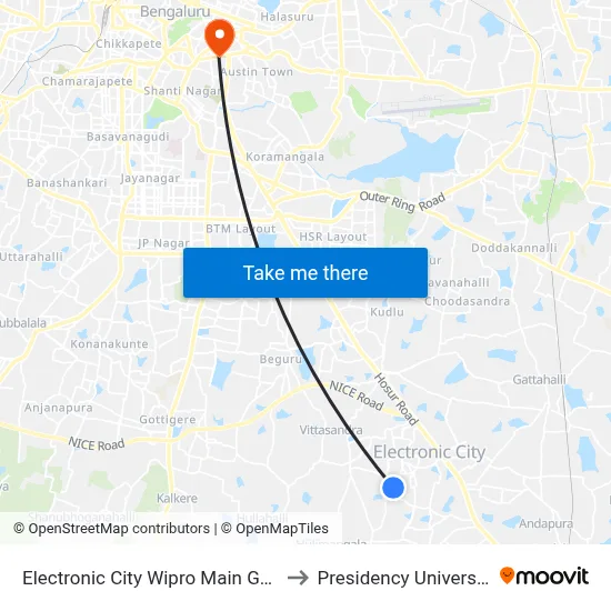 Electronic City Wipro Main Gate to Presidency University map