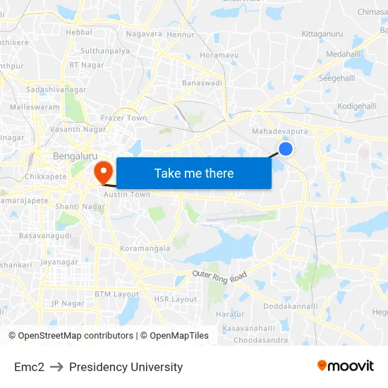 Emc2 to Presidency University map
