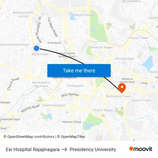 Esi Hospital Rajajinagara to Presidency University map