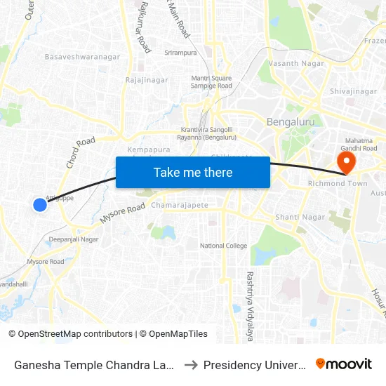 Ganesha Temple Chandra Layout to Presidency University map