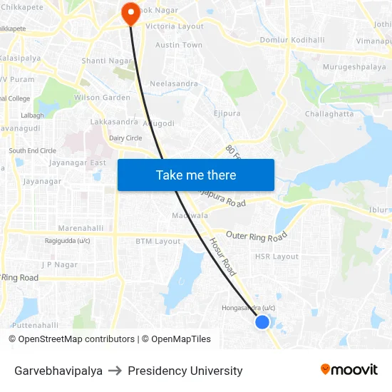 Garvebhavipalya to Presidency University map