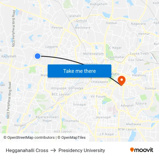 Hegganahalli Cross to Presidency University map