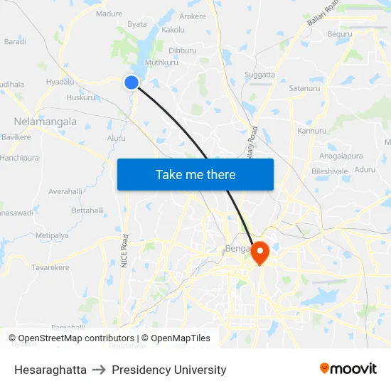 Hesaraghatta to Presidency University map