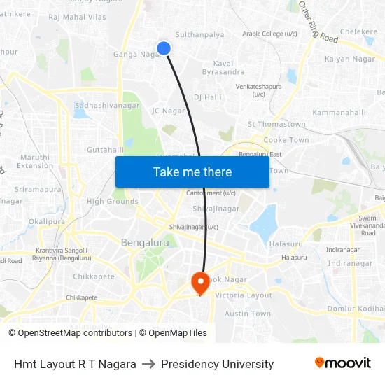 Hmt Layout R T Nagara to Presidency University map