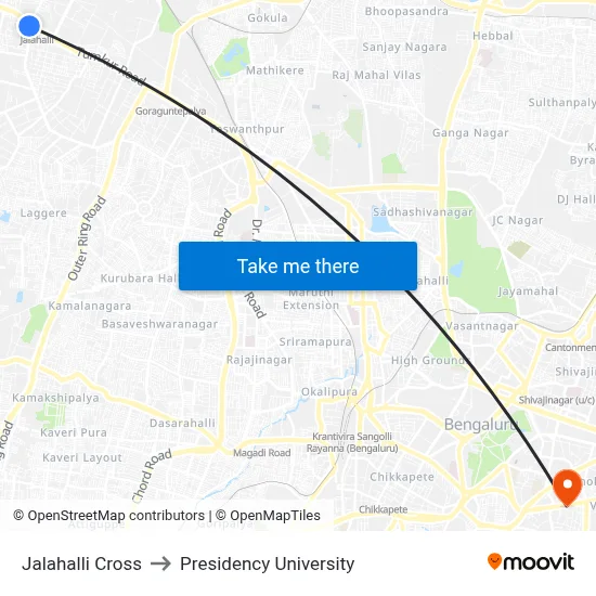 Jalahalli Cross to Presidency University map