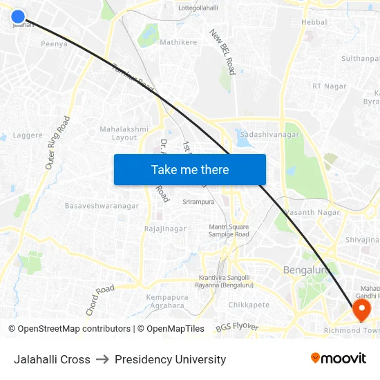 Jalahalli Cross to Presidency University map