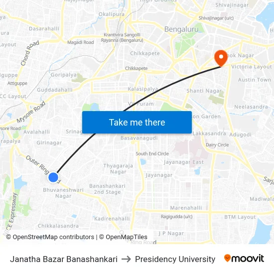 Janatha Bazar Banashankari to Presidency University map