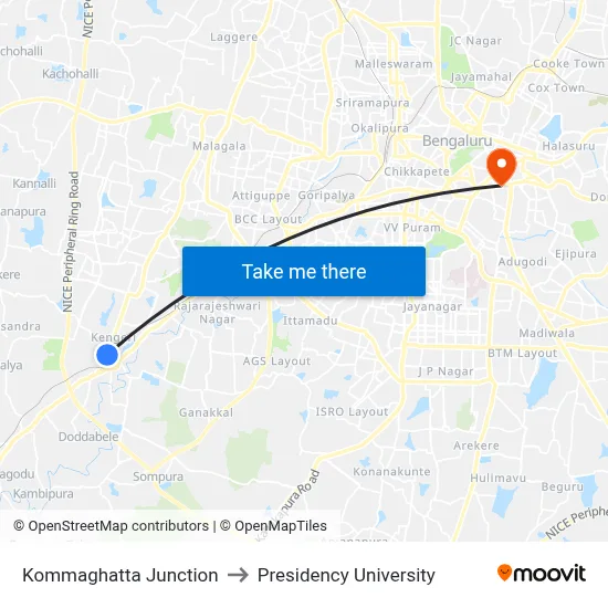 Kommaghatta Junction to Presidency University map