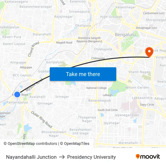 Nayandahalli Junction to Presidency University map