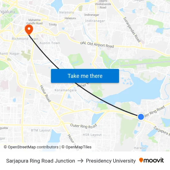 Sarjapura Ring Road Junction to Presidency University map