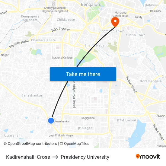 Kadirenahalli Cross to Presidency University map