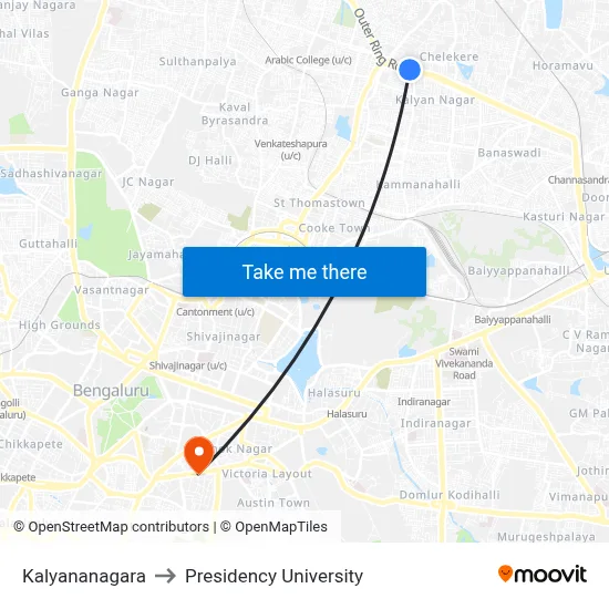 Kalyananagara to Presidency University map