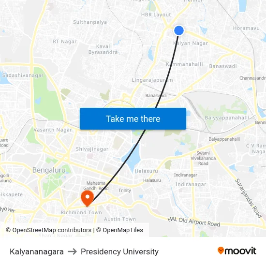 Kalyananagara to Presidency University map
