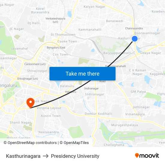 Kasthurinagara to Presidency University map