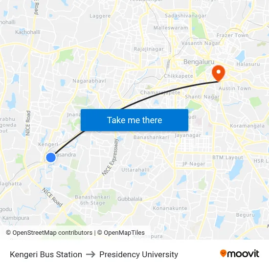 Kengeri Bus Station to Presidency University map