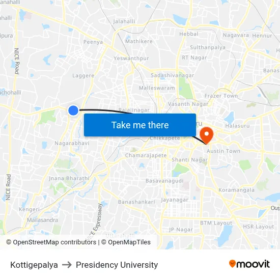 Kottigepalya to Presidency University map