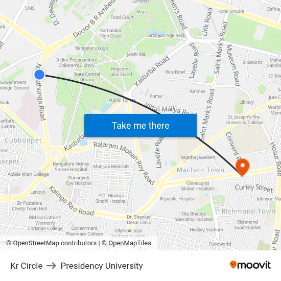 Kr Circle to Presidency University map