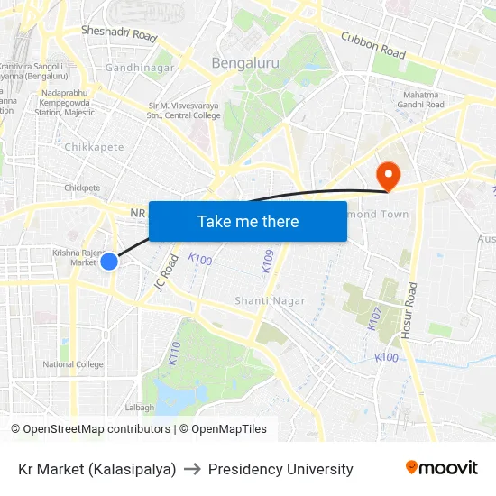 Kr Market (Kalasipalya) to Presidency University map