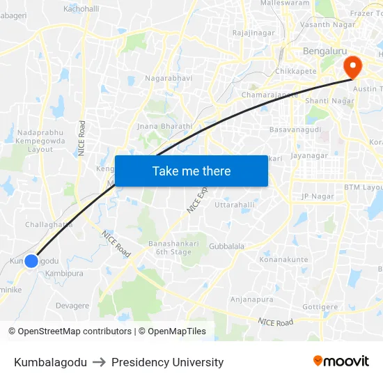 Kumbalagodu to Presidency University map