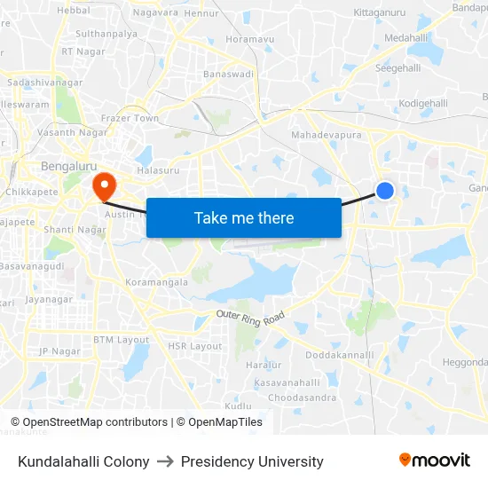 Kundalahalli Colony to Presidency University map