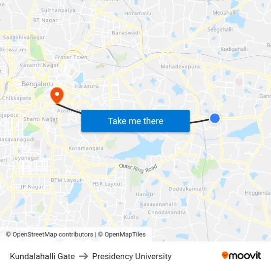 Kundalahalli Gate to Presidency University map