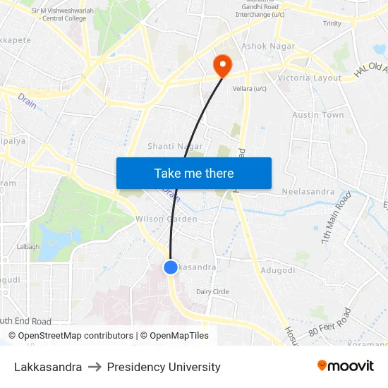 Lakkasandra to Presidency University map