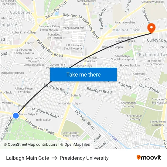 Lalbagh Main Gate to Presidency University map