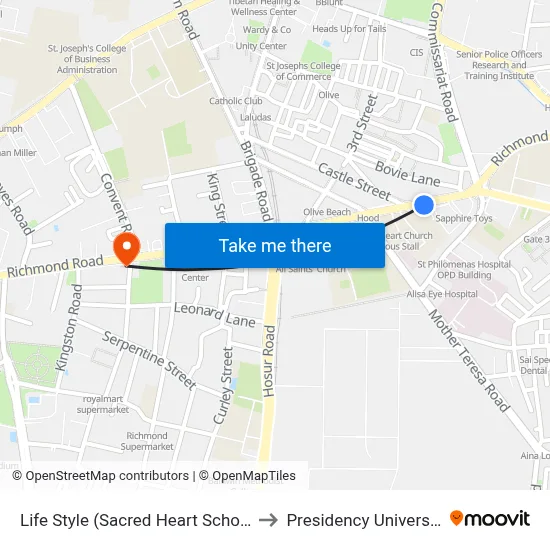 Life Style (Sacred Heart School) to Presidency University map