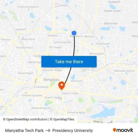Manyatha Tech Park to Presidency University map