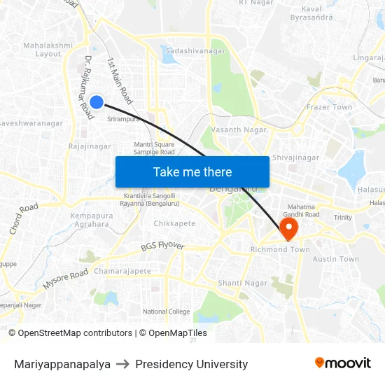 Mariyappanapalya to Presidency University map