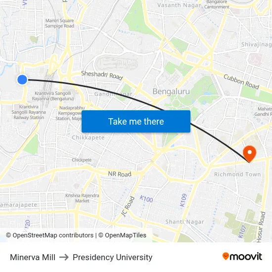 Minerva Mill to Presidency University map