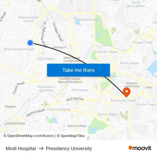 Modi Hospital to Presidency University map