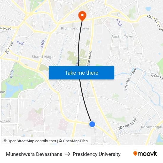 Muneshwara Devasthana to Presidency University map