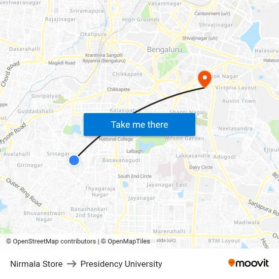 Nirmala Store to Presidency University map
