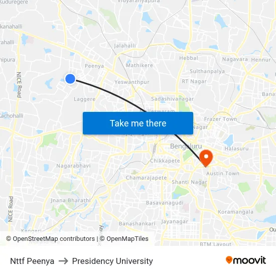 Nttf Peenya to Presidency University map