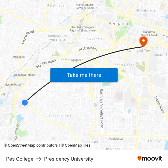 Pes College to Presidency University map