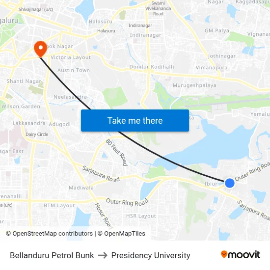 Bellanduru Petrol Bunk to Presidency University map