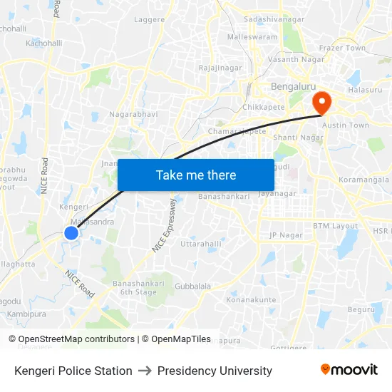 Kengeri Police Station to Presidency University map