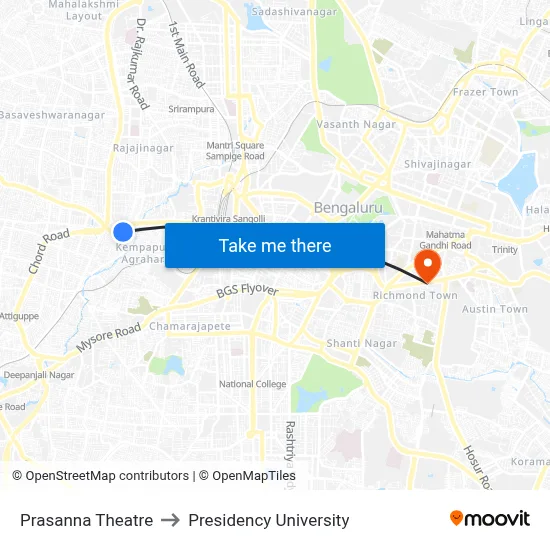 Prasanna Theatre to Presidency University map