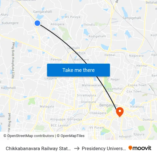 Chikkabanavara Railway Station to Presidency University map