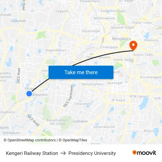 Kengeri Railway Station to Presidency University map