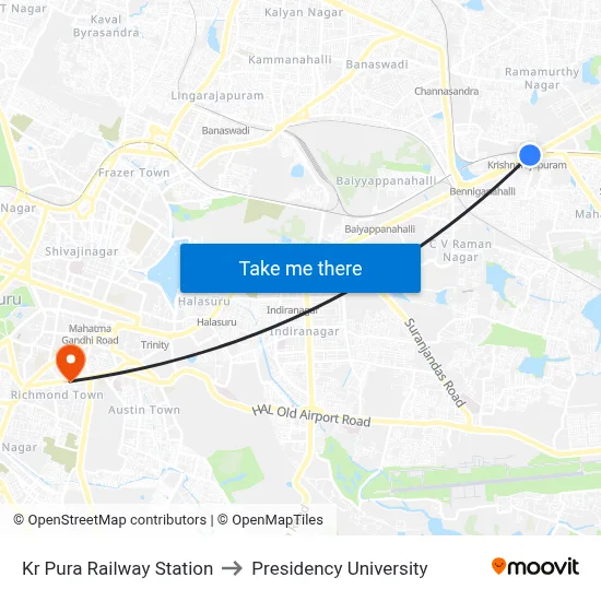 Kr Pura Railway Station to Presidency University map