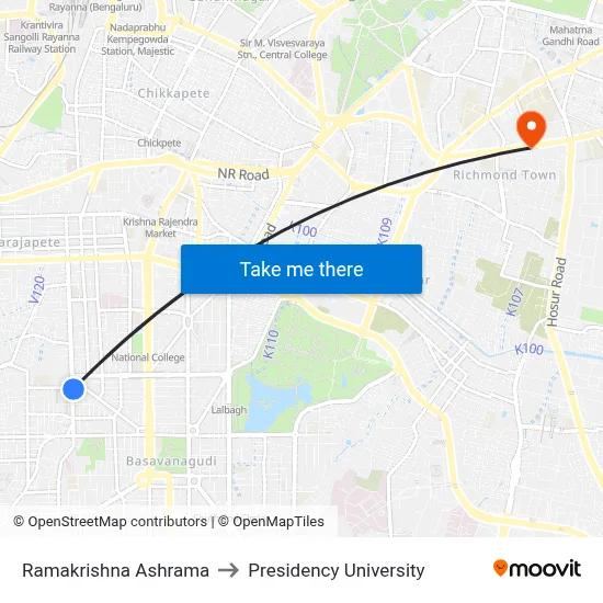 Ramakrishna Ashrama to Presidency University map