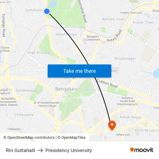 Rm Guttahalli to Presidency University map