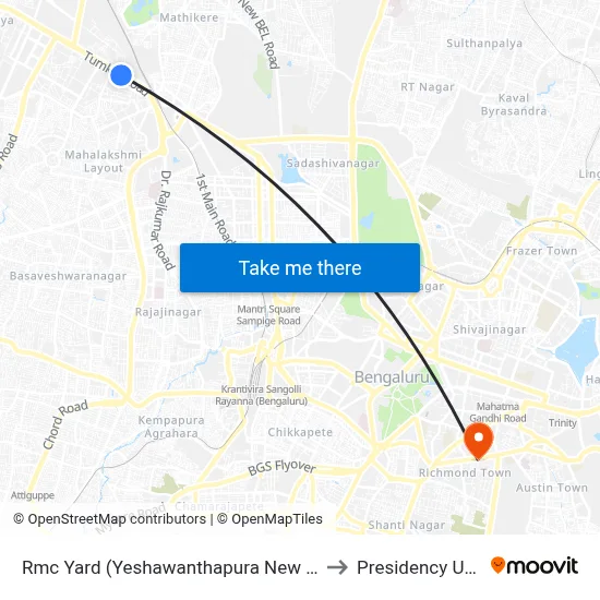 Rmc Yard (Yeshawanthapura New Railway Station) to Presidency University map
