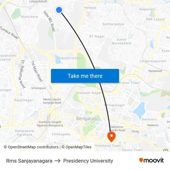 Rms Sanjayanagara to Presidency University map