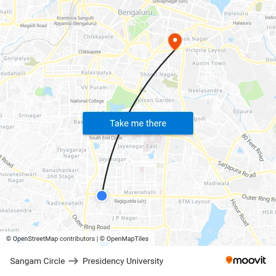 Sangam Circle to Presidency University map