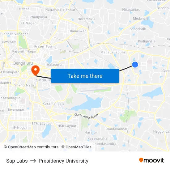 Sap Labs to Presidency University map