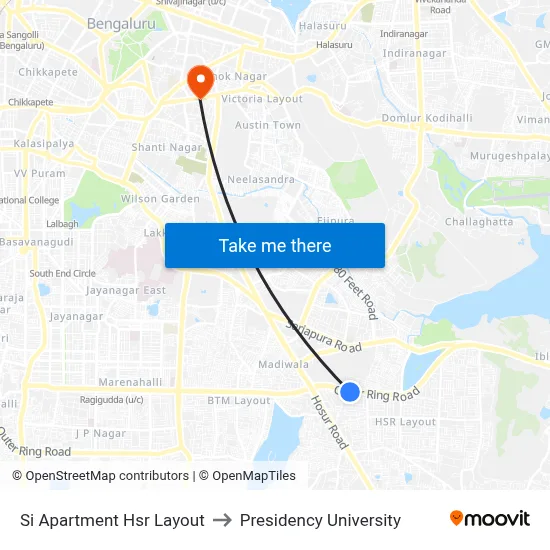 Si Apartment Hsr Layout to Presidency University map